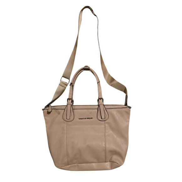 Christian Siriano Handbags - Christian Siriano Beige Vinyl Tote With Guitar Strap NWOT